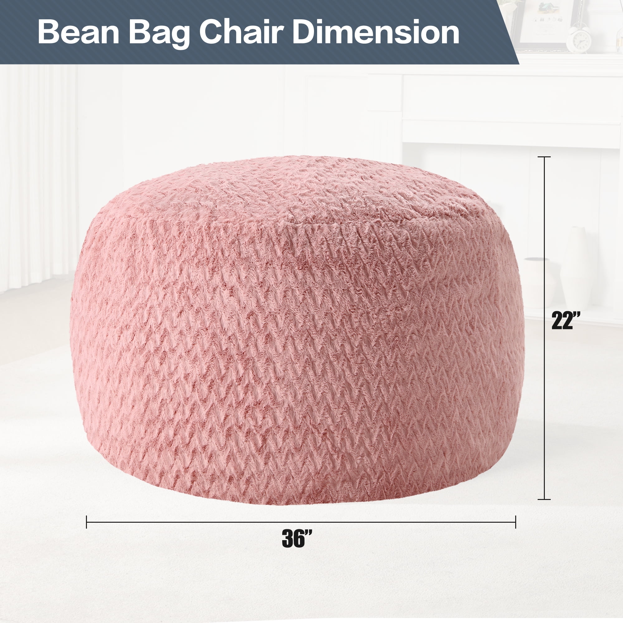 Hobestluk 3ft Bean Bag Chairs for Adults Large Beanbag Chair with Chevron Plush Fur Cover Big Bean Bag Chair for Living Room Bedroom Dorm Office - Pink (36” x 36” x 22”)