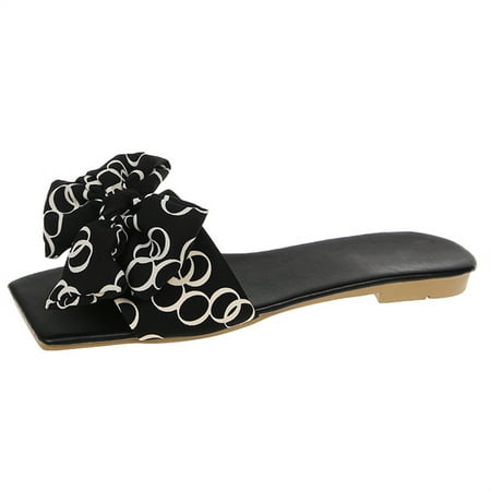 

Women\ s Flat Toe Slippers Sandals Low Flat Heel Bowknot Decor Summer Slide Shoes