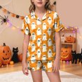 thumbnail image 2 of Pandaie 2 Piece Little Girls Full Ghost Print Short Sleeve Pajamas Set Halloween Kid Sleepwear Outfits Orange,2-3 Years, 2 of 5