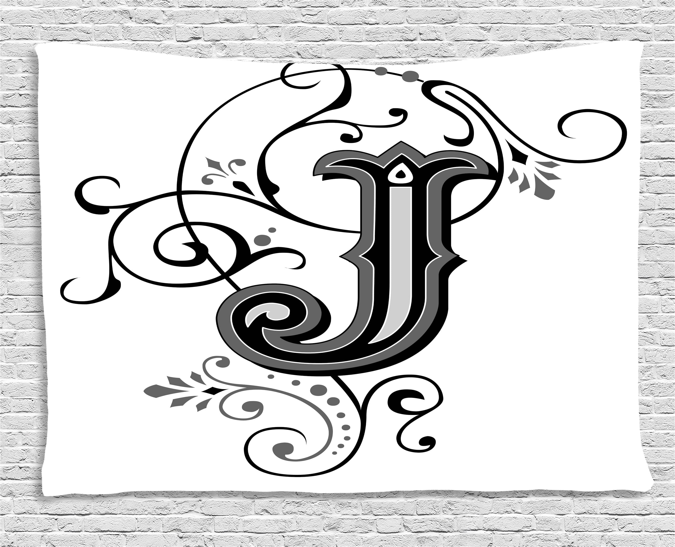 Letter J Tapestry, Shabby Chic Classic Written Medieval Initials J