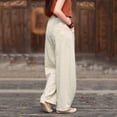 thumbnail image 4 of Women's Pants Plus Size,Women's Linen Wide Leg Pants Casual Elastic Waist Loose Lantern Trousers Front Pockets, 4 of 4