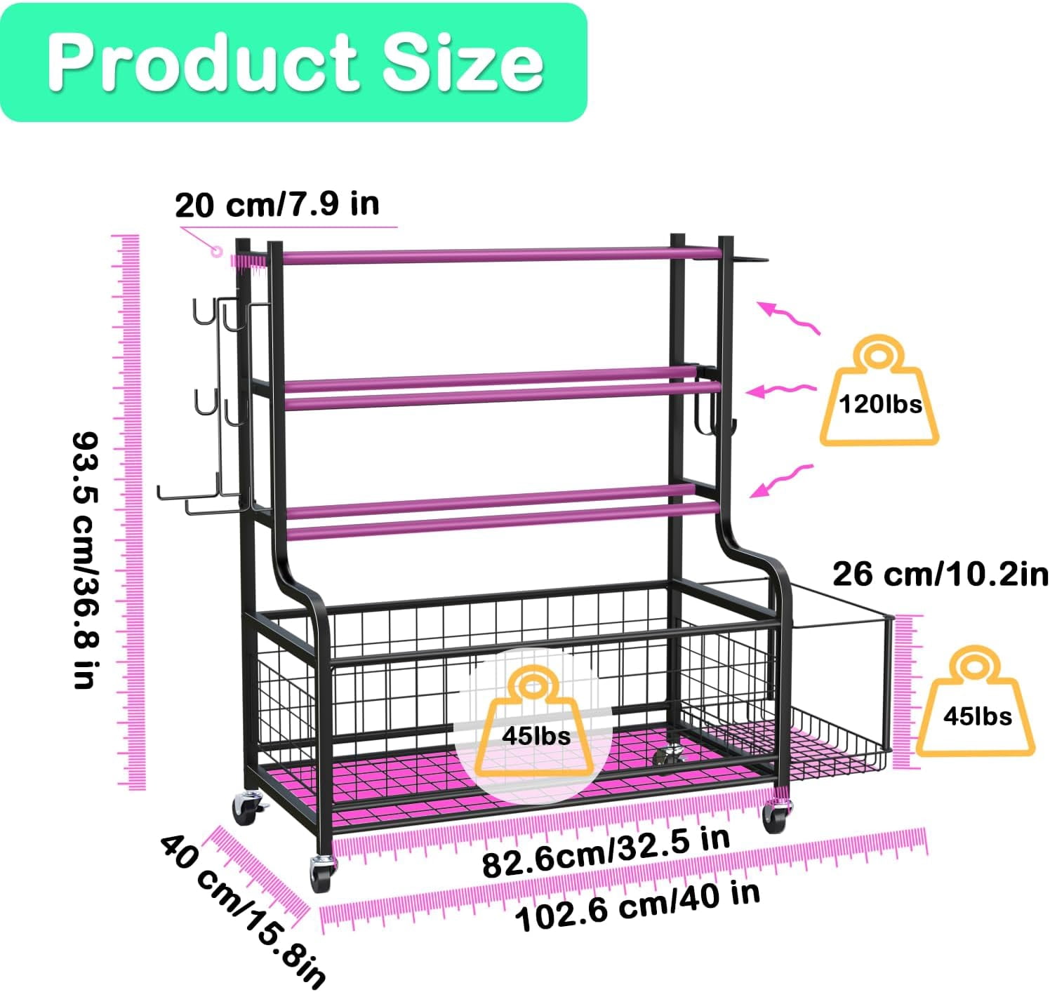Ztysn Workout Yoga Fitness Equipment Rack for Home Gym,Weight Dumbbell Yoga Mat Foam Roller Storage Rack Organizer with Wheels and Hooks,Metal/Black