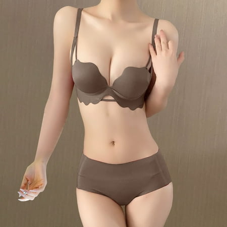 UKLSQMA Women s Solid Color Invisible Backless Seamless Bra and Underwear Set Sexy Lingerie for Women Backless Plus Size Lingerie Coffee M