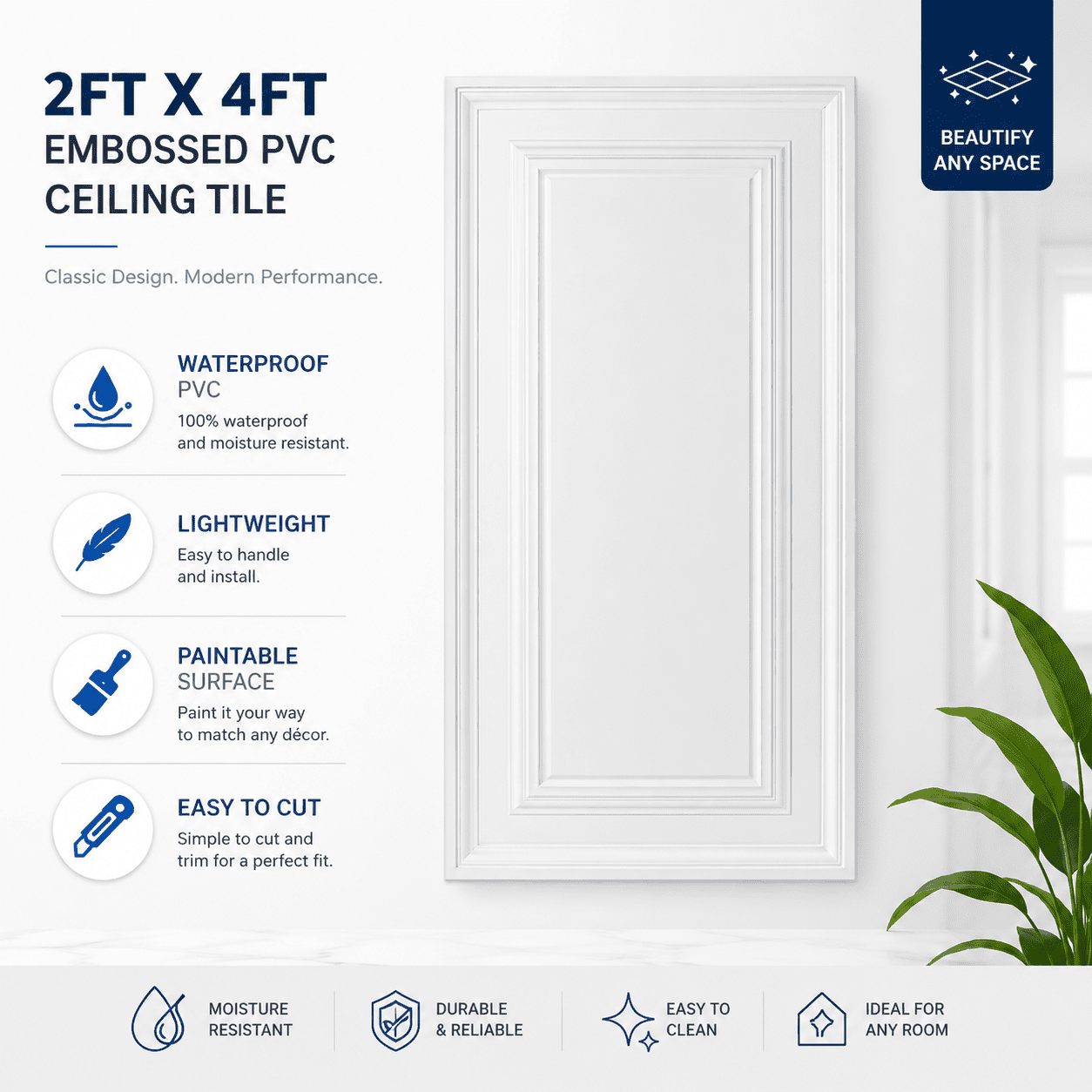 12-Pack PVC Drop Ceiling Tiles, 2 x 4 ft Decorative Ceiling Panels, Waterproof Lightweight Drop-in or Glue-up Ceiling Covers for Basement, Kitchen, Bathroom, Covers 96 sq ft