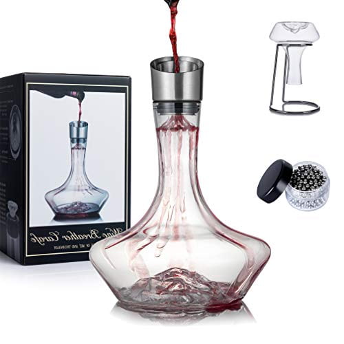 YouYah Iceberg Wine Decanter Set with Aerator Filter,Drying Stand and Cleaning Beads,Red Wine Carafe,Wine Aerator,Wine Gift,100% Hand Blown Lead-free Crystal Glass