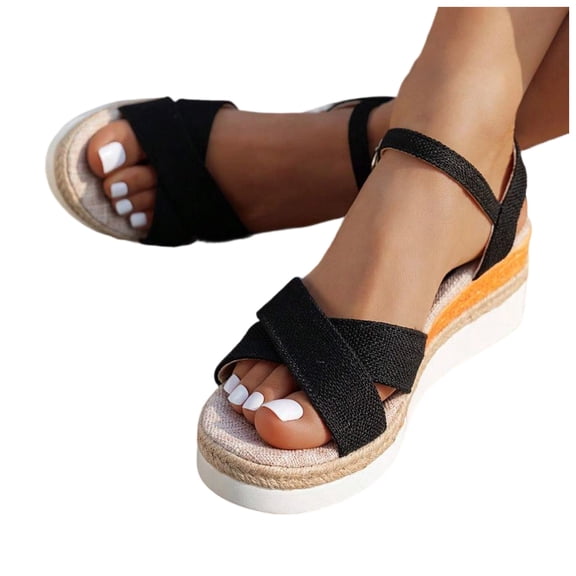 Womens Wedge Sandals Summer Dressy Espadrilles Open Toe Casual Platform Heeled Wedges with Adjustable Buckle Orange Size 9.5
