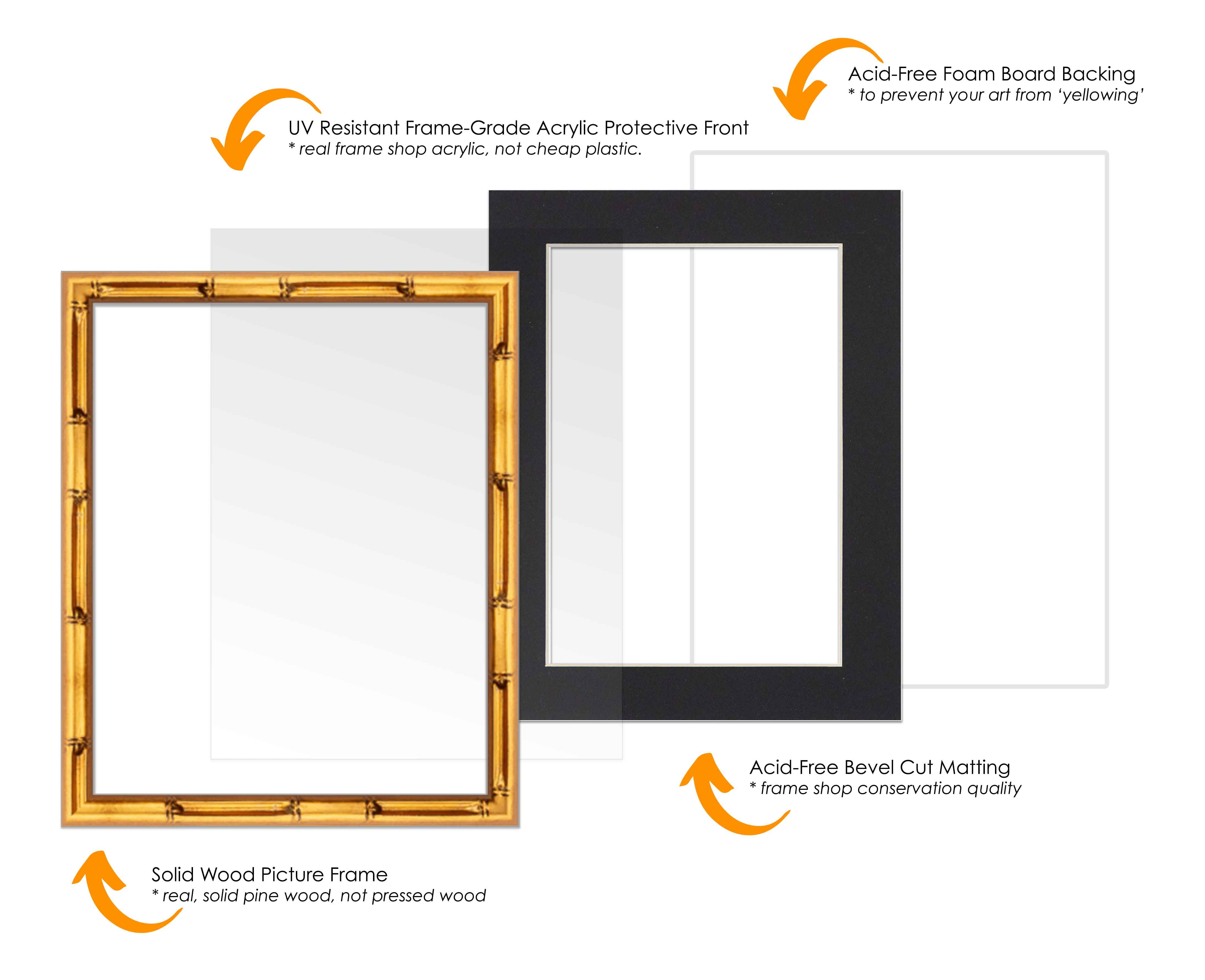 16x20 Frame Gold Bamboo With Black Picture Mat For 16x20 Photo - Gold Bamboo 18x24 Frame To Display