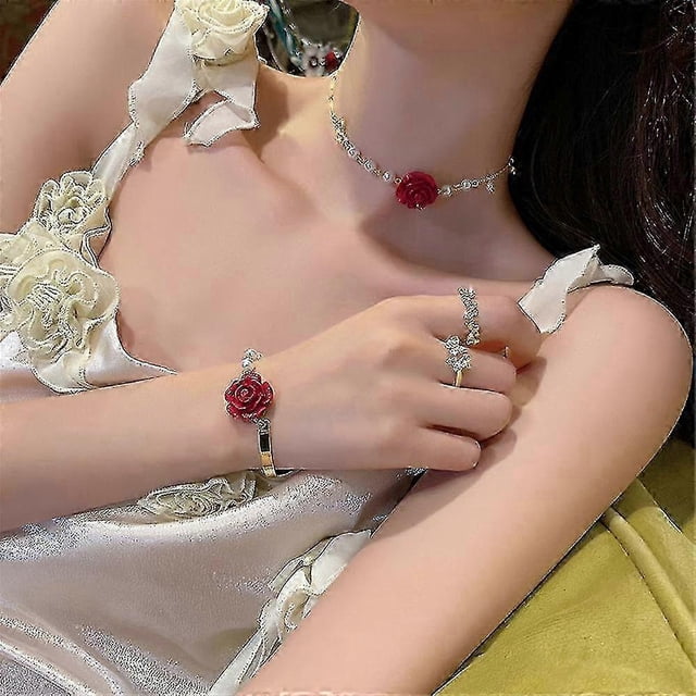 Korean Butterfly Pearl Necklace Trendy Ins Style Rose Flower Clavicle Chain Clothes Jewelry Accessories For Women Friends Gifts 26-27s