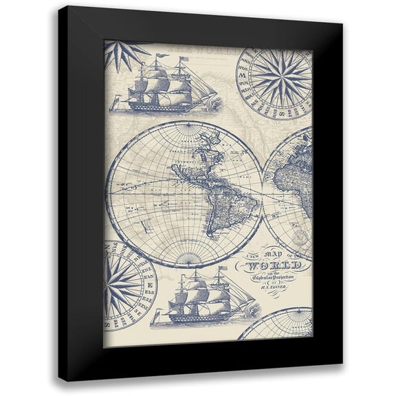 Allen, Candace 10x14 Black Modern Framed Museum Art Print Titled - Nautical Ocean Maps Coordiate Creme