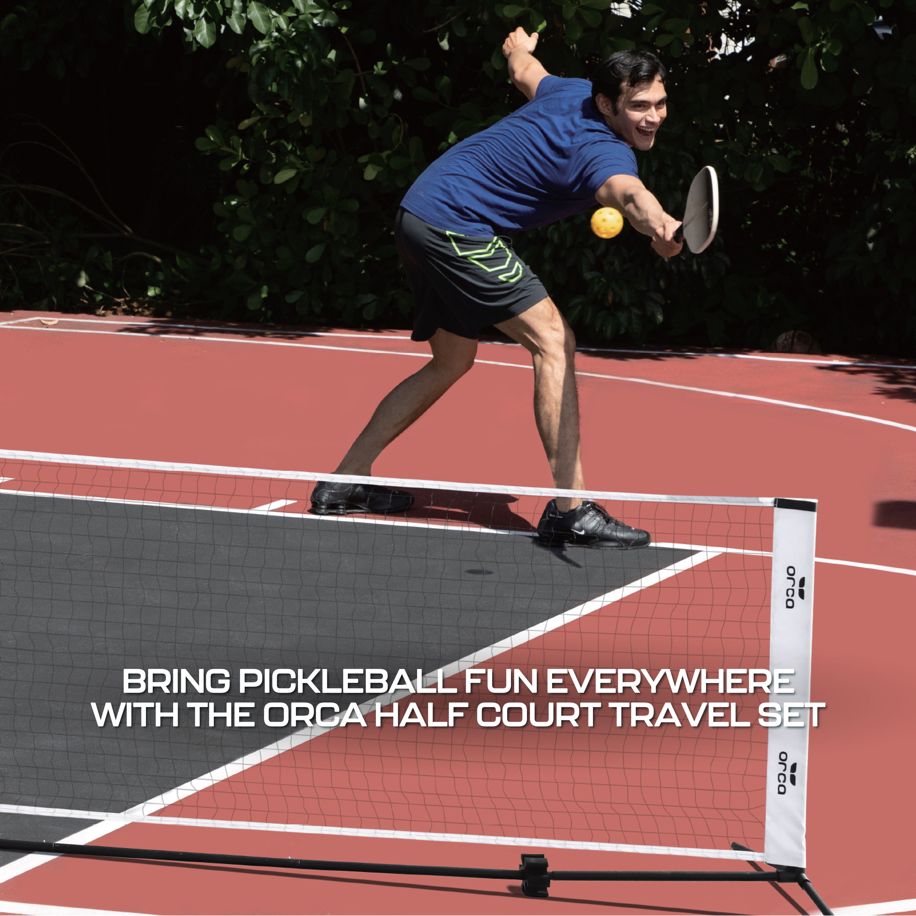 12.5ft Pickleball Half Court Net Set with Steel Pole Bar EZ Connect System, Includes Paddles, Pickleballs, and Carrying Bag for Travel Games by ORCA