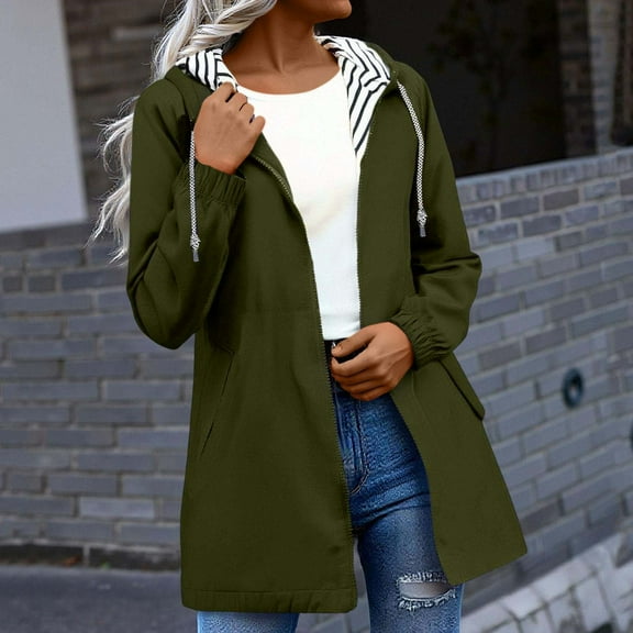 Baberdicy Women's Hooded Trench Coat, Level 3 Waterproof Lightweight Long Jacket with Pockets , Level-3 Waterproof Windbreaker, Hooded Rain Jacket, Packable Shell Blackish Green L