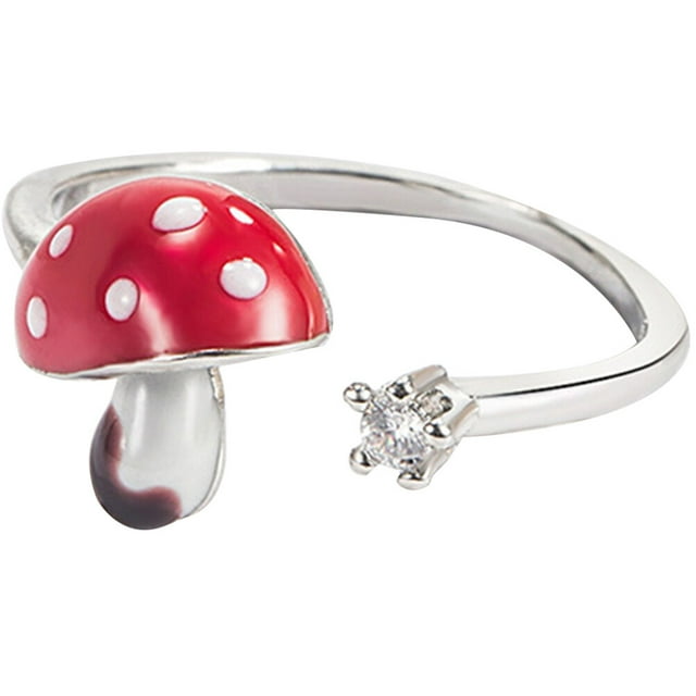 Miangastore Cartoon Mushroom Open Ring Personalized Women Finger Ring Aesthetic Jewelry