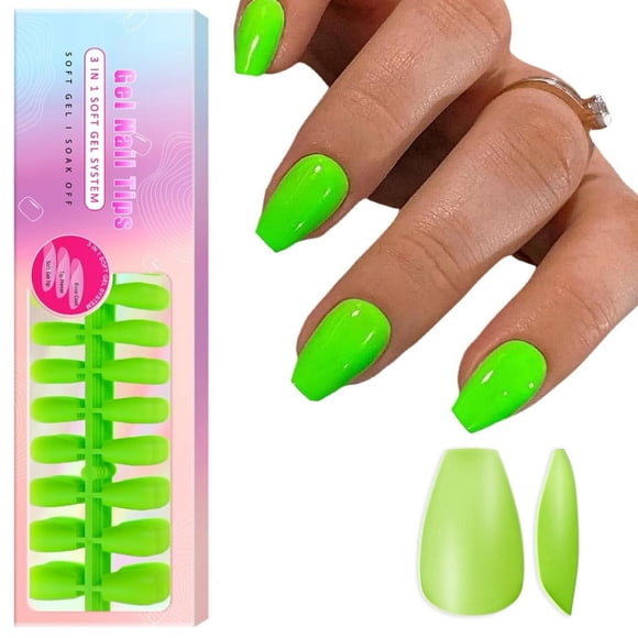 Gel Nail Tips SXVME, ataúd corto, color verde neón, 300 unidades con pegamento