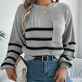 thumbnail image 6 of Fesfesfes Women's Fall Winter Blouses Comfy Knitted Striped Long Sleeve Crew Neck Pullover Tops Fashion Loose Contrast Color Sweater(Gray#5,S), 6 of 7