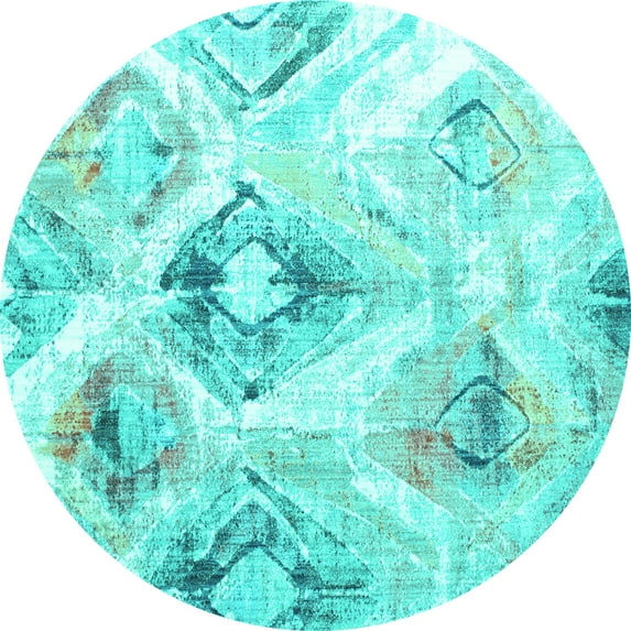Ahgly Company Machine Washable Indoor Round Abstract Turquoise Blue Contemporary Area Rugs, 5' Round