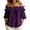 #0052-Purple, variant on Uootdi Beach Tops for Women Off The Shoulder Ruffle Trim 3/4 Flare Sleeve Plain Soft Woven Loose Fit Coastal Holiday Cute Summer Tops for Women