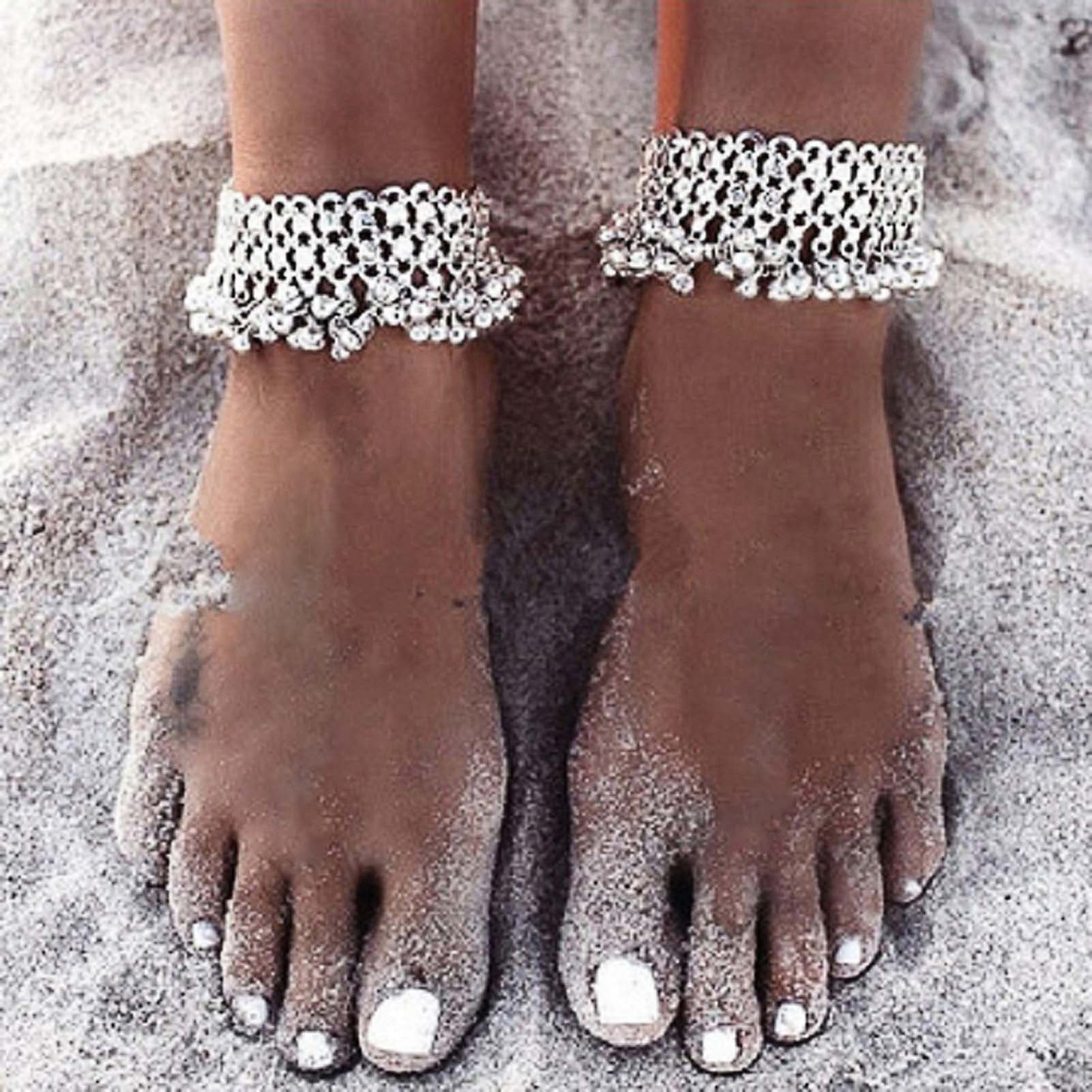 Women Jewelry Anklets Punk Gold Multilayer Tassels Chain Anklet Beach Bracelet 