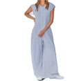 thumbnail image 2 of Women's Short Sleeve Wide Leg Striped Bodysuit Casual Round Neck Bodysuit Button Summer Suit, 2 of 8