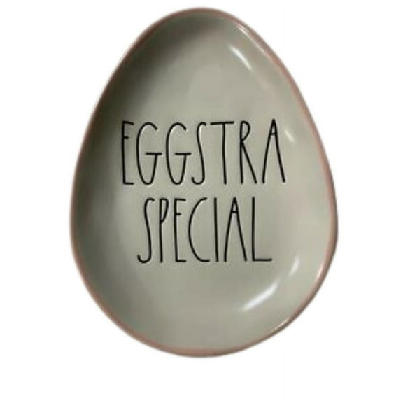 Rae Dunn EGGSTRA SPECIAL Ivory/Pink Plate Black LL letters Easter