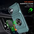 thumbnail image 3 of Case Designed for iPhone 16, Hybrid Back Case with Ring Stand & Hidden Card Slot & Support Magnetic Car Mount Shockproof Fall-Protection Slim Phone Cover for iPhone 16, Green, 3 of 7