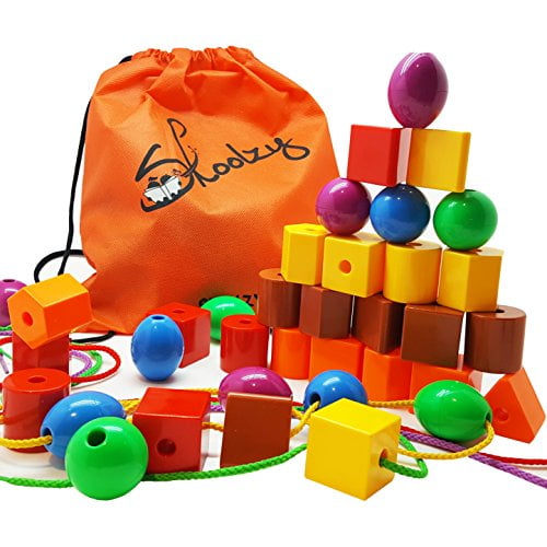 Skoolzy Preschool Large Lacing Beads for Kids 30 Stringing With 2strings Fun Toy for sale online 