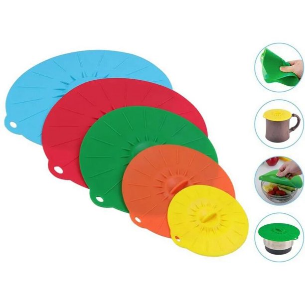 Tapa de cuenco de silicona para microondas de 5 piezas, tapa de olla de cocina, tapa de silicona para envasado de alimentos, herramientas de cocina, utensilios de cocina Zhivalor 2029303-1