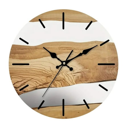 12inch Silent Wooden Brown Wall Clock, Farmhouse Style Vintage Rustic Clocks for Walls, Distressed Kitchen Clock Decorative for Living Room Bedroom Office