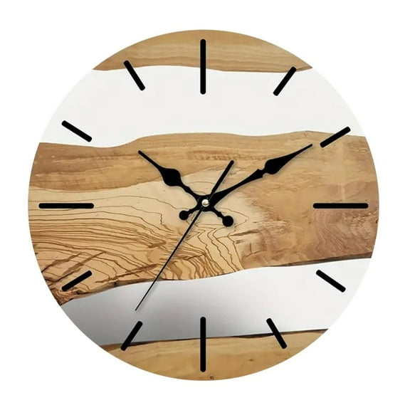 12inch Silent Wooden Brown Wall Clock, Farmhouse Style Vintage Rustic Clocks for Walls, Distressed Kitchen Clock Decorative for Living Room Bedroom Office