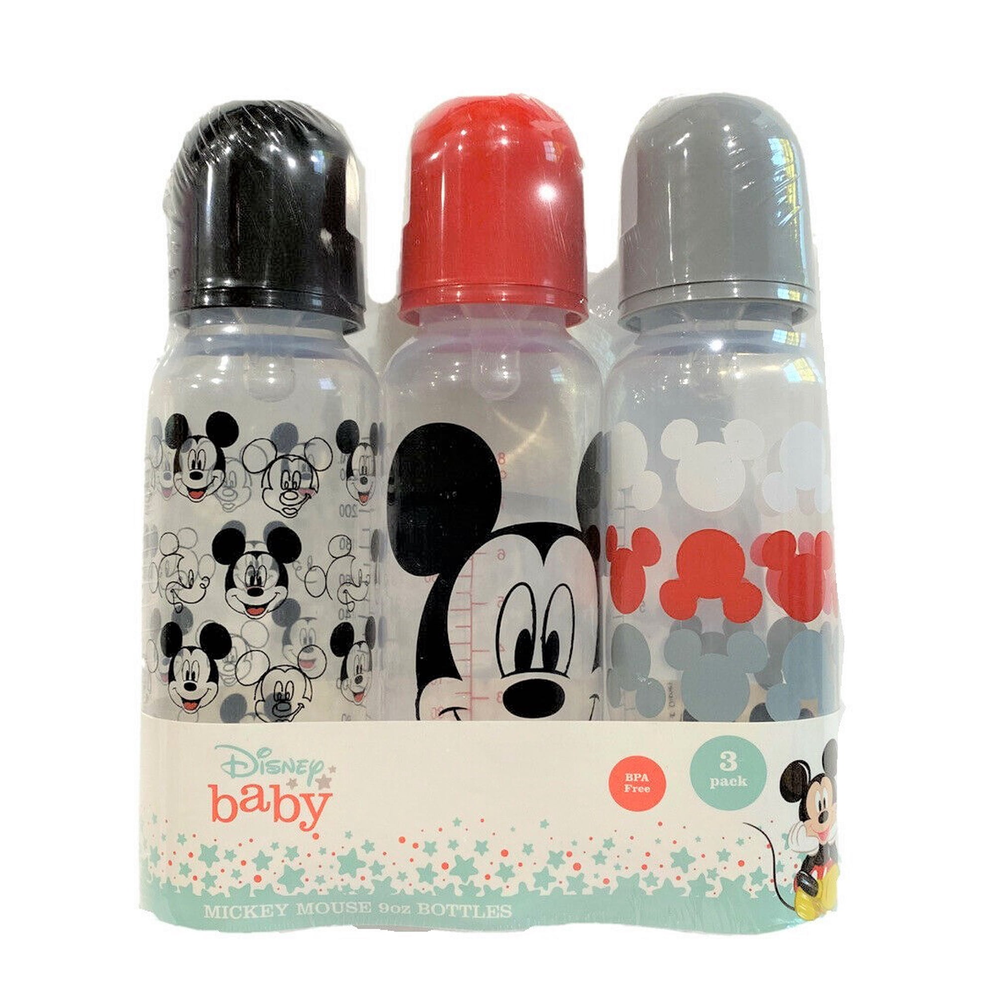 BABY BOTTLE SET 3 - BOYS - DISNEY MICKEY MOUSE - BLACK RED GREY - 9 oz BPA FREE