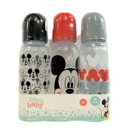 BABY BOTTLE SET 3 - BOYS - DISNEY MICKEY MOUSE - BLACK RED GREY - 9 oz BPA FREE