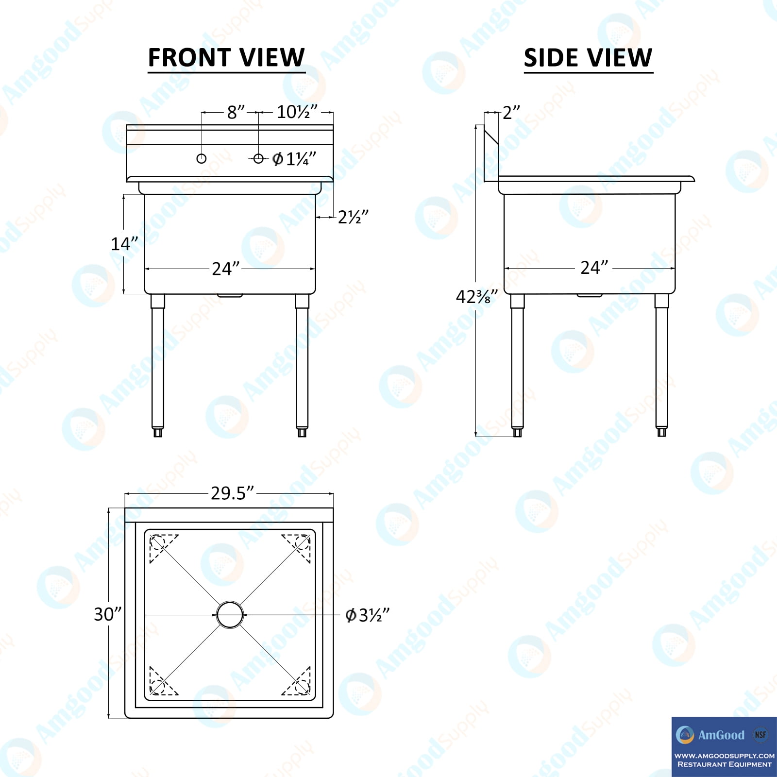 24″ x 24″ Stainless Steel Prep & Utility Sink With Faucet | 304 Stainless Steel | NSF | Overall Size: 30″ x 29.5″ | Restaurant, Kitchen, Laundry, Garage