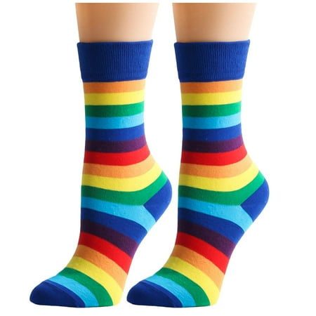 

Mens Dress Socks Rainbow Tube Casual Colorful Rainbow Color Striped