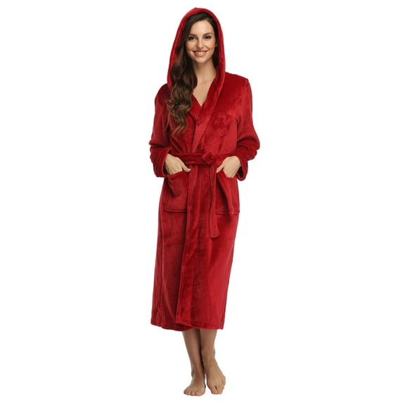 Womens Hooded Fleece Robe, Soft Bathrobe for Womens, Cute Long House Coat