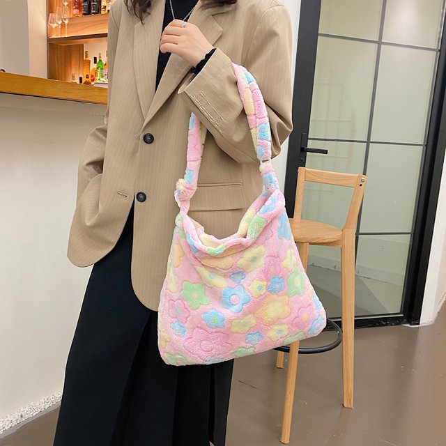 Bolso de mensajero de hombro tipo bandolera con estampado Floral a la moda para mujer, de felpa de invierno