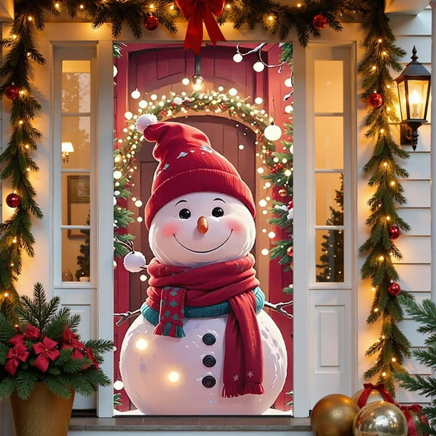 Cortina Navideña Decorativa para Puerta | Tejido de Poliéster Impermeable | Impresión de Alta Definición | Cubre Toda La Puerta | Resistente a Las Arrugas | Bordes de Doble Costura Resistentes a Desg