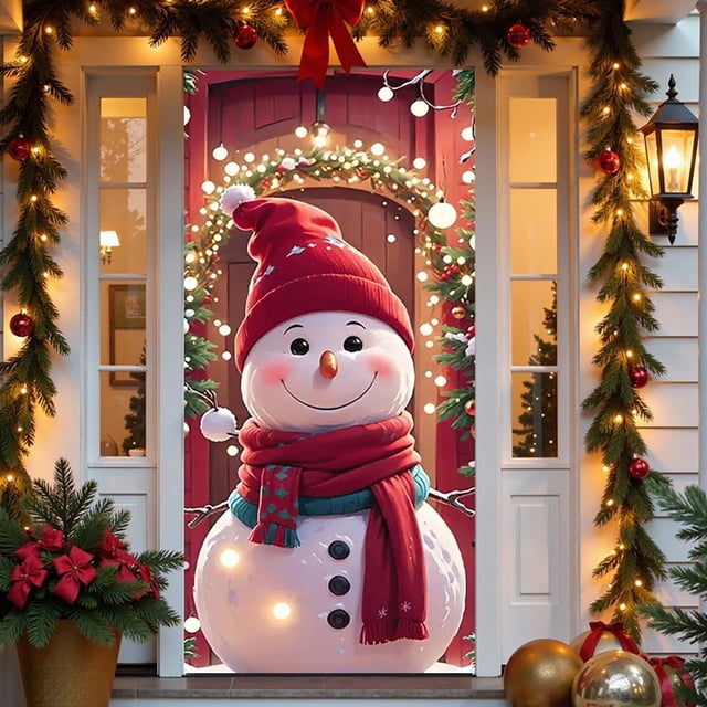 Christmas Door Curtain Decoration, Holiday Scene Layout Background, Waterproof Door Cover with Hanging Loop for Home Decor, Storefront, Party Photo Backdrop, Festive Atmosphere Enhancement