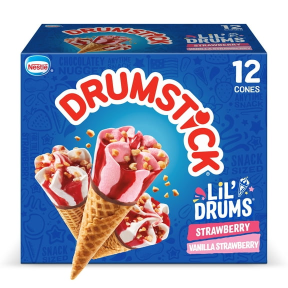 Drumstick Lil' Drums Vanilla or Strawberry Sundae Cones Variety Pack, Kosher, 12 Count