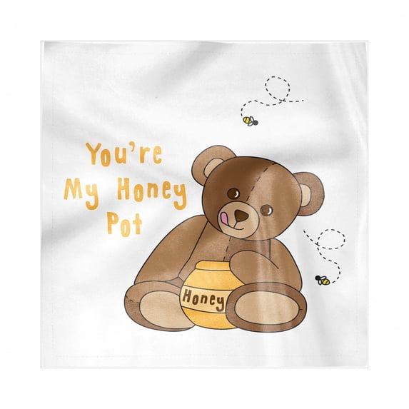 Honey Bee Decorative Satin Napkins Set of 4, You're My Honey Pot Phrase with a Hungry Teddy Bear Cartoon, Square Fabric Party & Dinner Napkin, 12", Umber Caramel, by Ambesonne