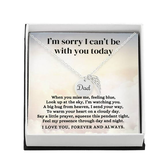 Hug From Heaven, Loss of Dad Remembrance, Memorial Gift Necklace with Angel Wing Charm