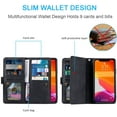 thumbnail image 6 of Wallet Case for iPhone 14 Plus, Retro Matte 9 Card Holder Slots Zipper Pocket Case PU Leather Magnetic Closure Kickstand with Wrist Strap Shockproof Folio Flip Case - Black, 6 of 10
