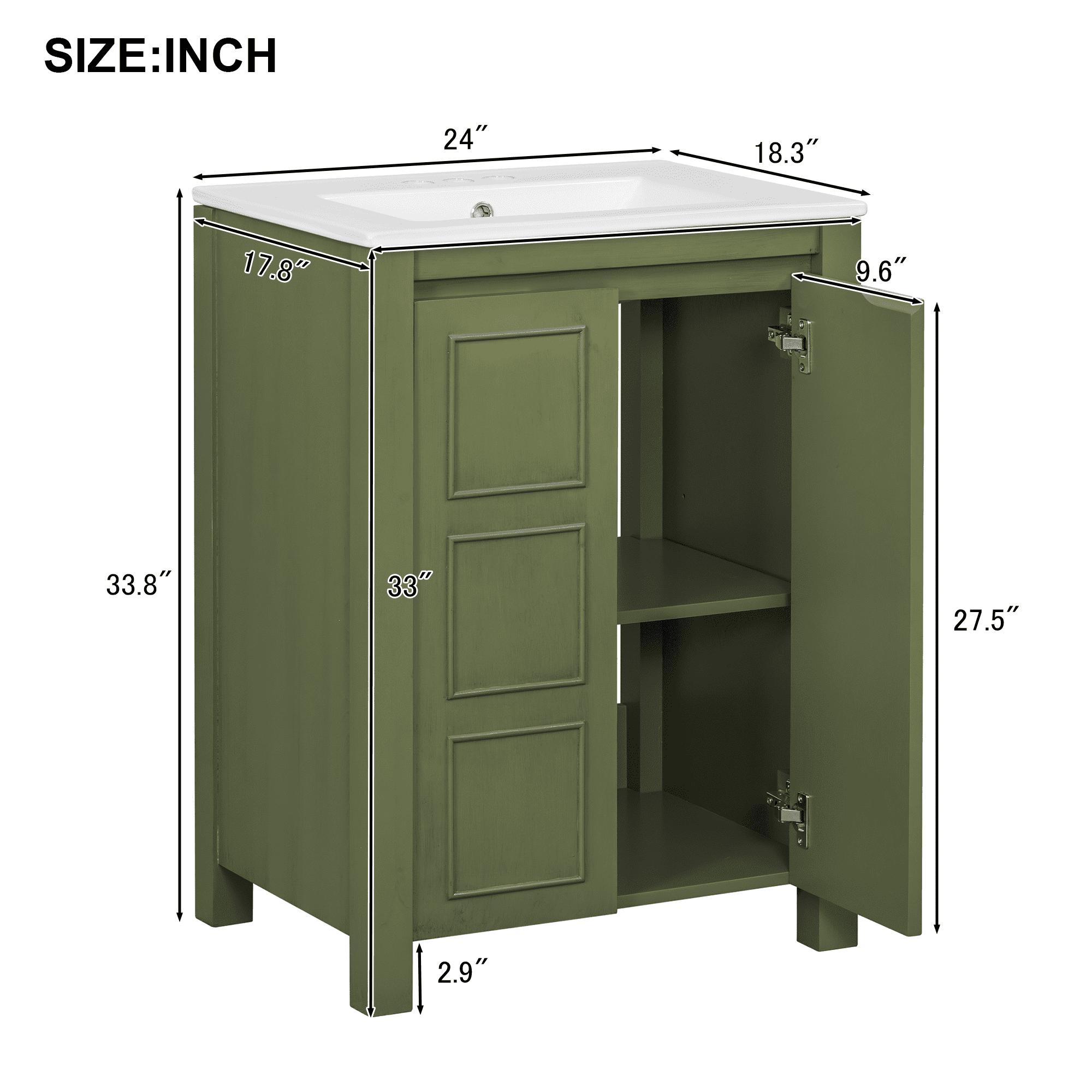 Euroco Bathroom Vanity with Ceramic Sink, Soft-Close Doors, and Adjustable Storage Shelf, Vintage Wood Cabinet for Small Bathrooms