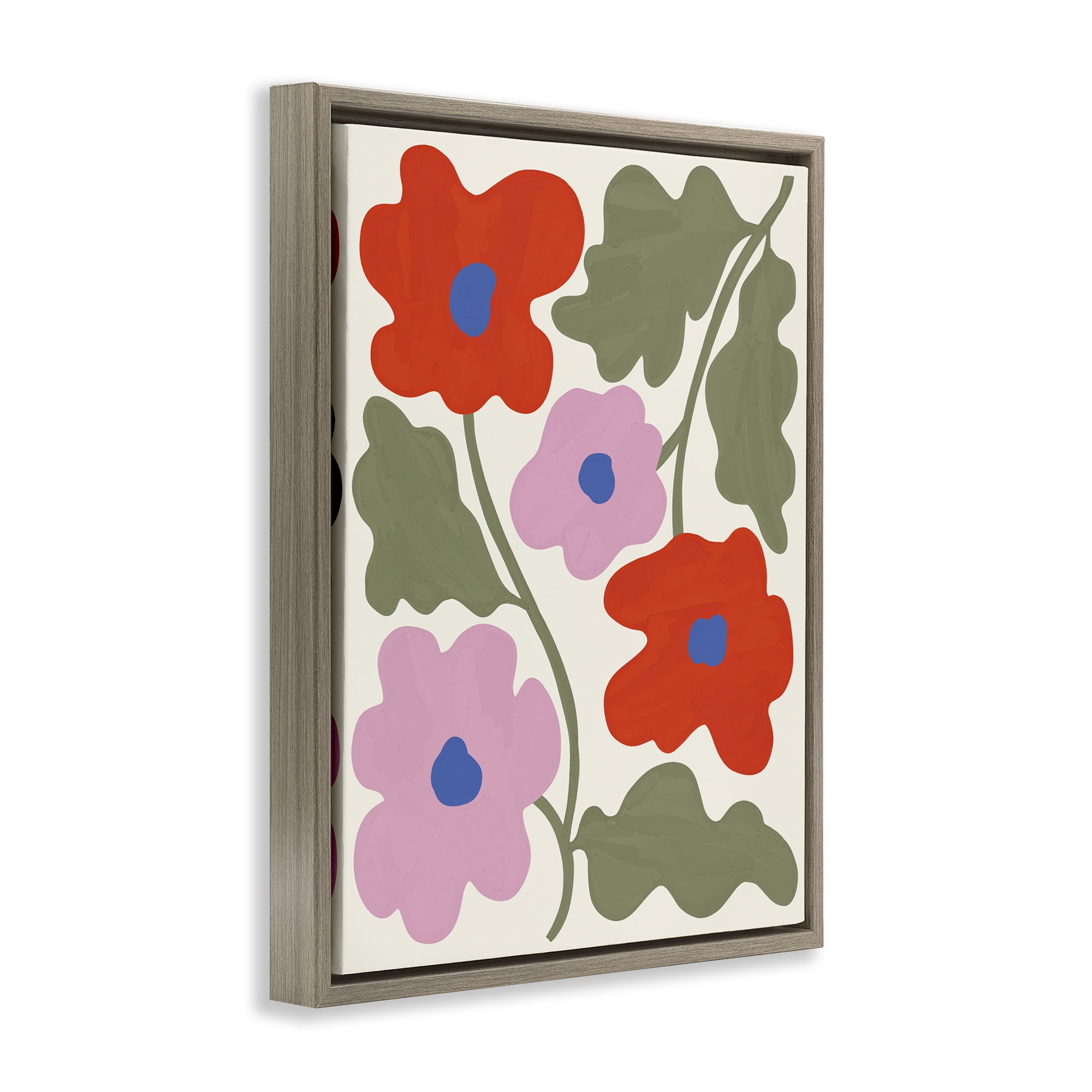 Stupell Industries Red & Pink Bold Flowers Plants & Flowers Painting Brown Floater Framed Canvas Art Print Wall Art, 25 x 31