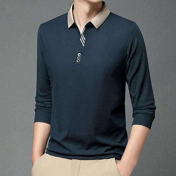 pstuiky camisa de manga larga para hombre, Pijama deportivo para hombre, para estar en casa, de color liso, con camiseta deportiva de manga larga y cuello vuelto salir tops m