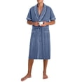 thumbnail image 5 of LYEAA Shower Robe for Men Shawl Collar Bathrobes Belted Pocketed Soft Short Sleeves Sleepwear for Shower Pool Home Spa Use Blue L, 5 of 8