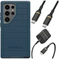 thumbnail image 1 of OtterBox Samsung Galaxy S24 Ultra (Only) - Defender Series Pro Case - Manoeuvre (Blue) - Case Only - Screenless - Rugged & Durable - with Port Protection - USB-C to USB-C Wall Charging Kit, 20W., 1 of 8