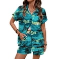 thumbnail image 5 of Youpwaven Women's 2-Piece Hawaii Vacation Set, Tropical Floral Print Short Sleeve Shirt and Shorts, Summer Beach Holiday Button Down Outfit, Casual Loose Fit Loungewear, 5 of 8