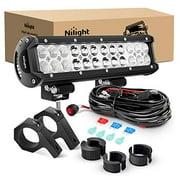 Nilight - ZH062 12 Inch 72W Spot Flood Combo LED Light Bars Off-Road Light Mounting Bracket Horizontal Bar Tube Clamp With Off Road Wiring Harness- 2 Leads, 2 Years Warranty