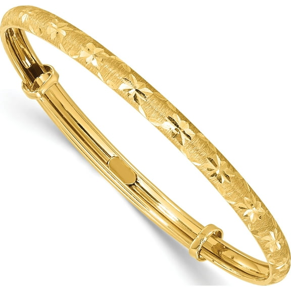 14K Yellow Gold Polished Satin And Diamond-Cut Adjustable Baby Bangle (Width 3.15) - Jbsp