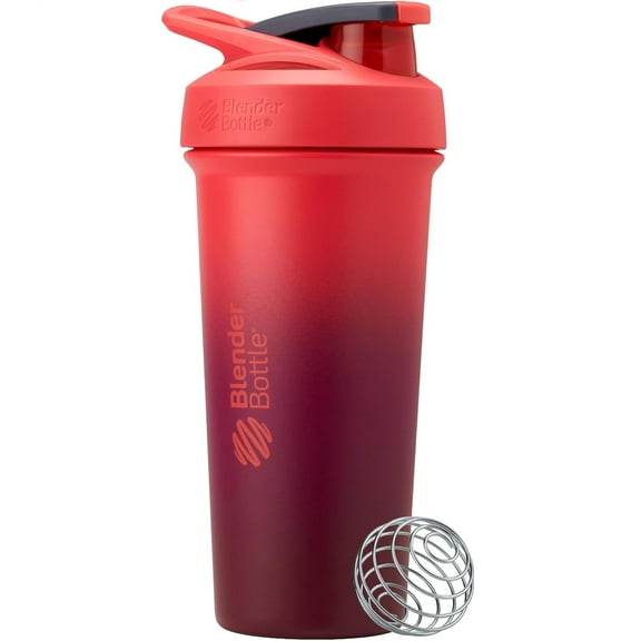 Strada Sleek Shaker Bottle 25 Ounce Stainless Steel with Wire Whisk, Double Wall Insulated for Cold Drinks, BPA Free, Sangria Ombre