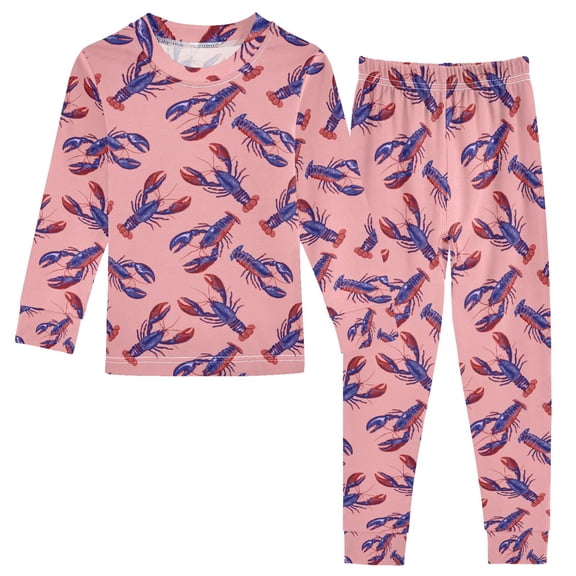 joogoo Cartoon Lobsters Kids 2 Piece Long Sleeve Tee and Pants Pajama Set 4T